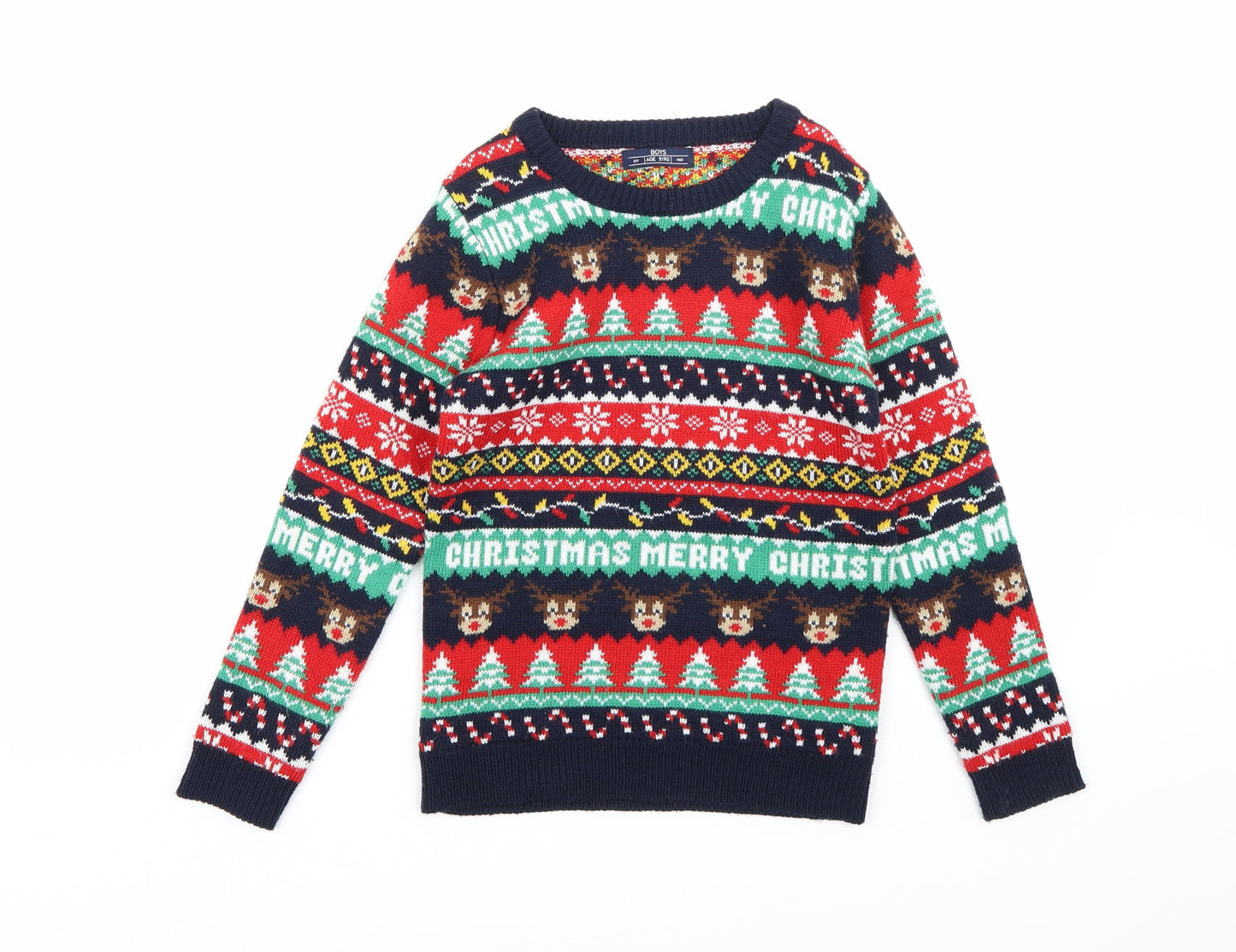 Matalan Boys Multicoloured Plaid Knit Pullover Jumper Size 9 Years  - christmas jumper