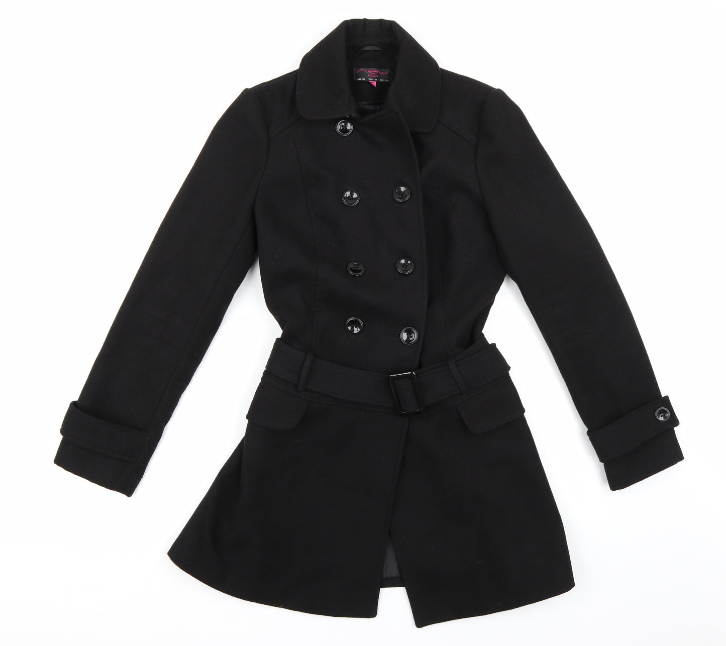 New Look Womens Black  Fleece Pea Coat Coat Size 12