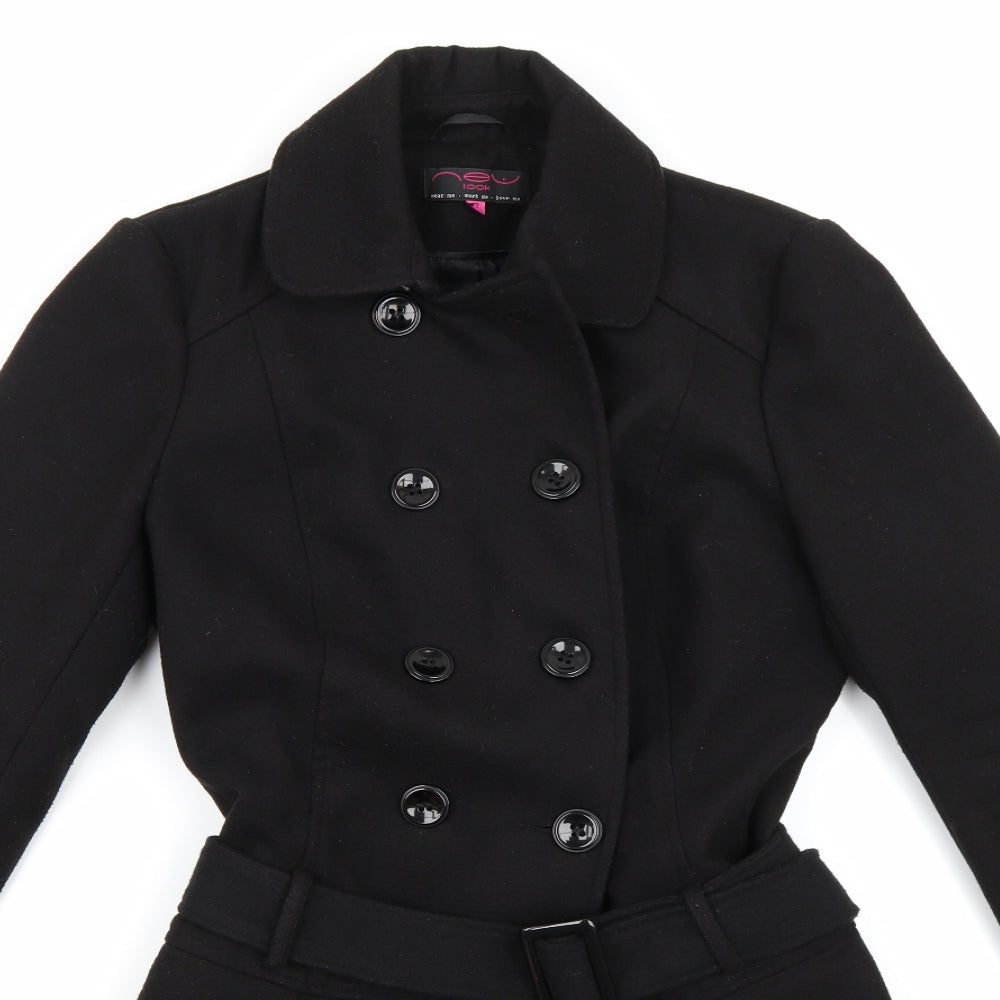 New Look Womens Black  Fleece Pea Coat Coat Size 12