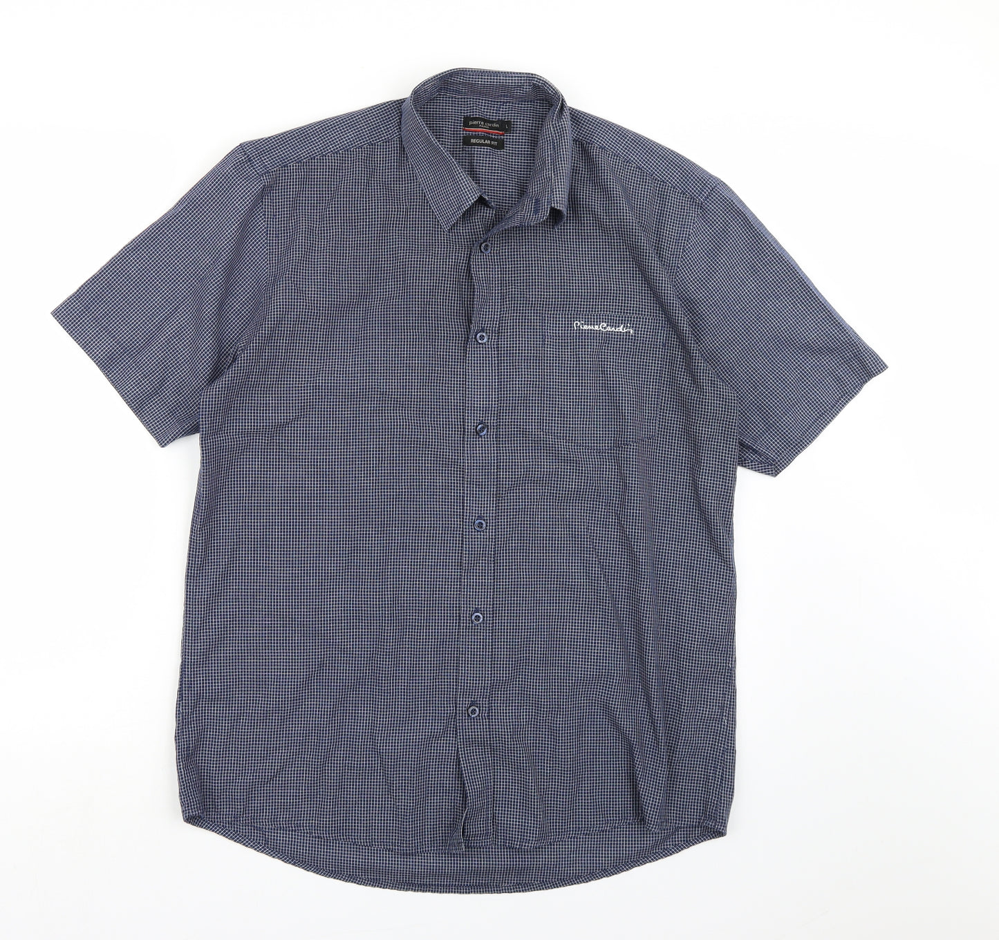 Pierre Cardin Mens Blue Check   Button-Up Size L