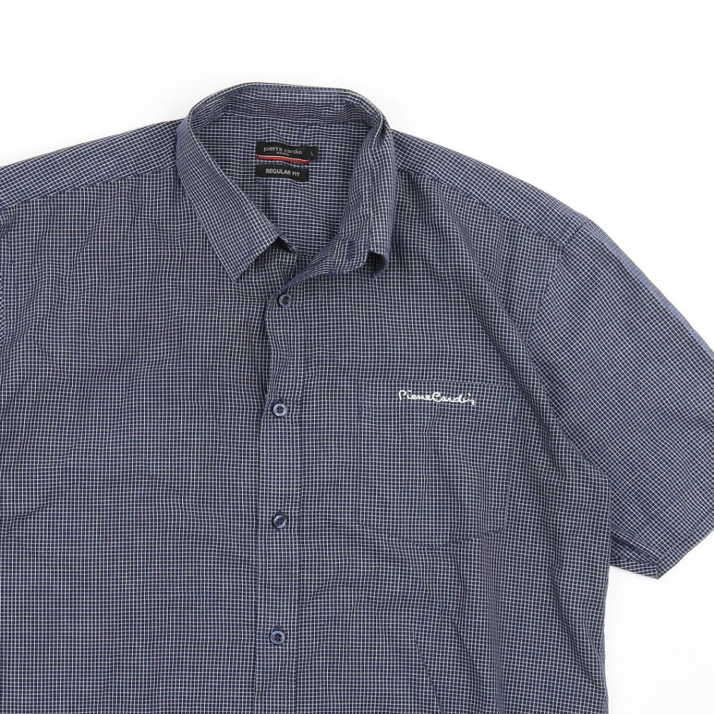 Pierre Cardin Mens Blue Check   Button-Up Size L