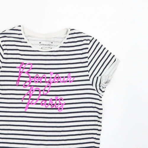 Primark Girls White Striped  Basic T-Shirt Size 10-11 Years