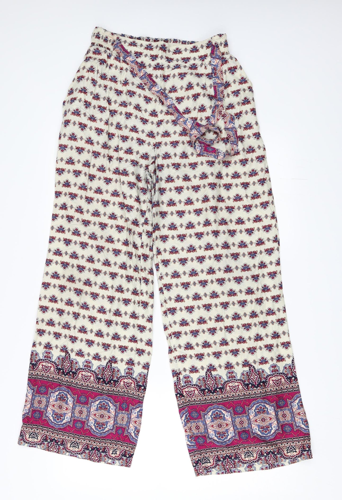 Primark Womens Ivory Geometric  Trousers  Size 10 L29 in