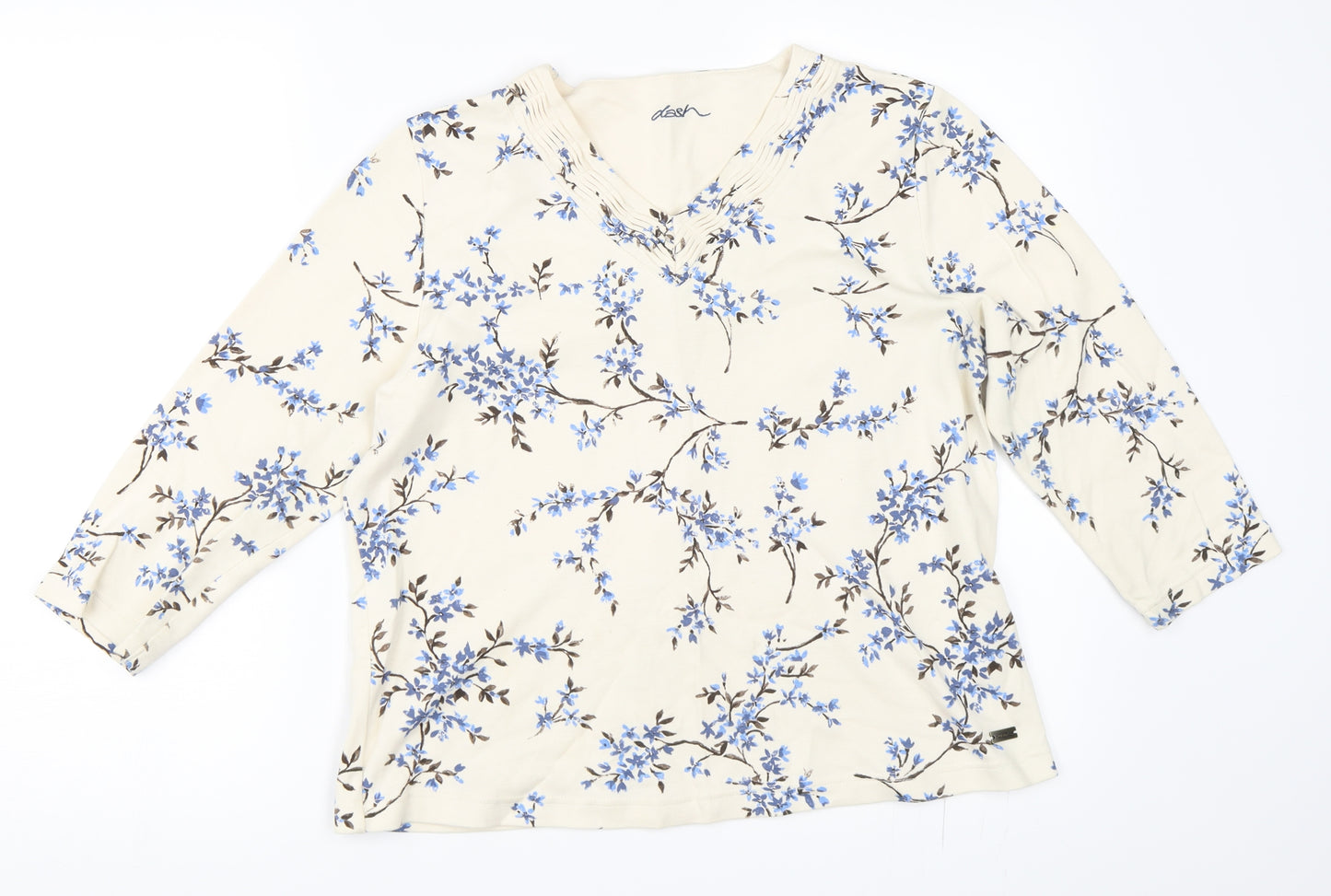 DASH Womens Ivory Floral  Basic T-Shirt Size 14
