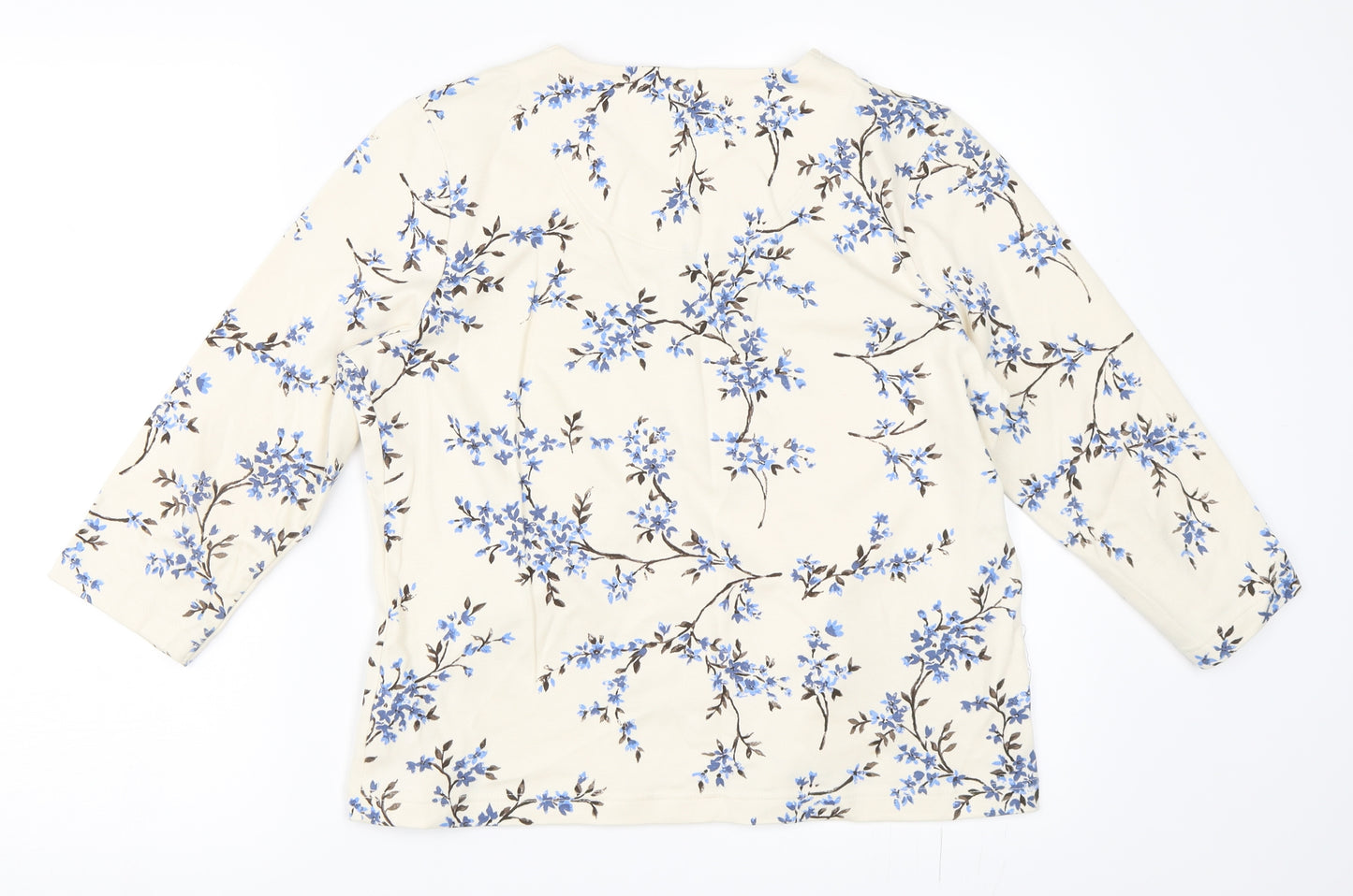 DASH Womens Ivory Floral  Basic T-Shirt Size 14