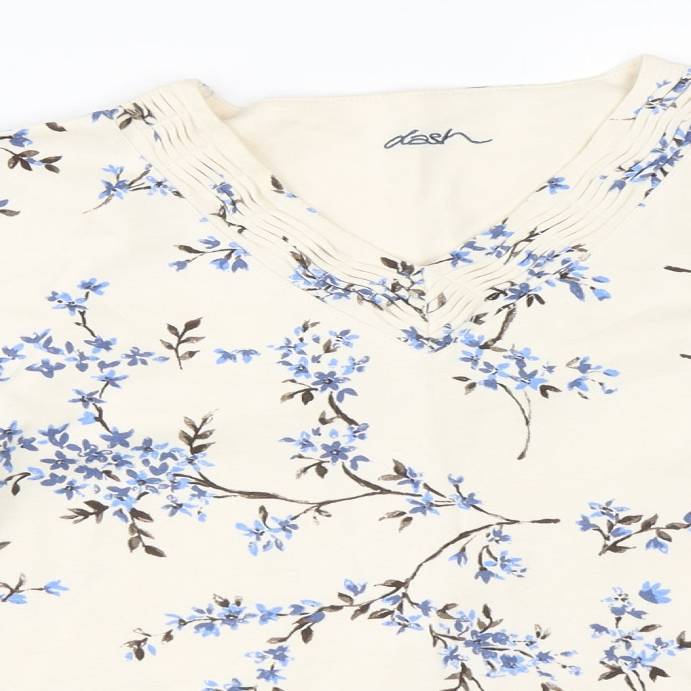 DASH Womens Ivory Floral  Basic T-Shirt Size 14