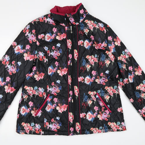 Klass Womens Black Floral  Quilted Coat Size 20