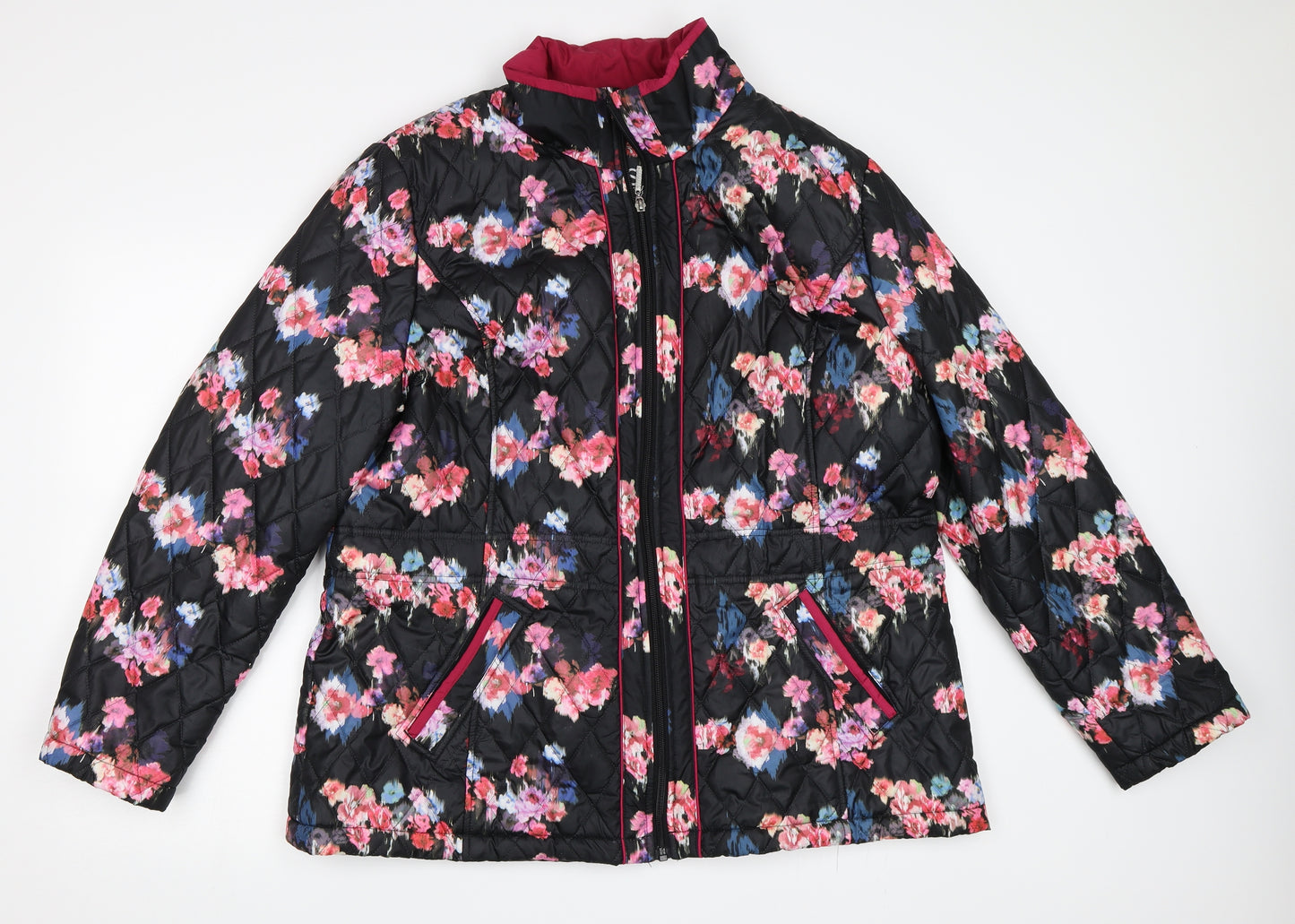 Klass Womens Black Floral  Quilted Coat Size 20