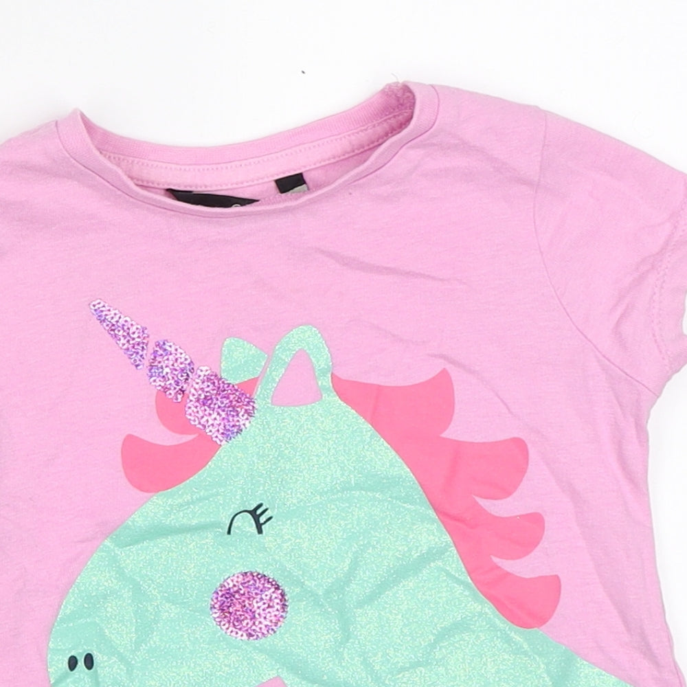 George Girls Pink   Basic T-Shirt Size 18-24 Months  - unicorn