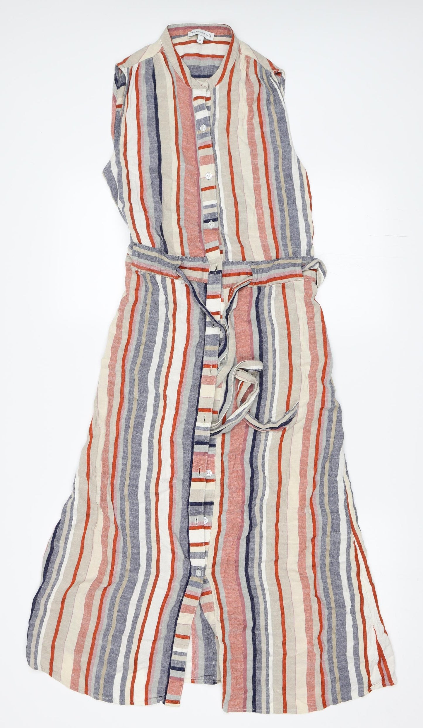 Warehouse Womens Beige Striped  Shirt Dress  Size 10