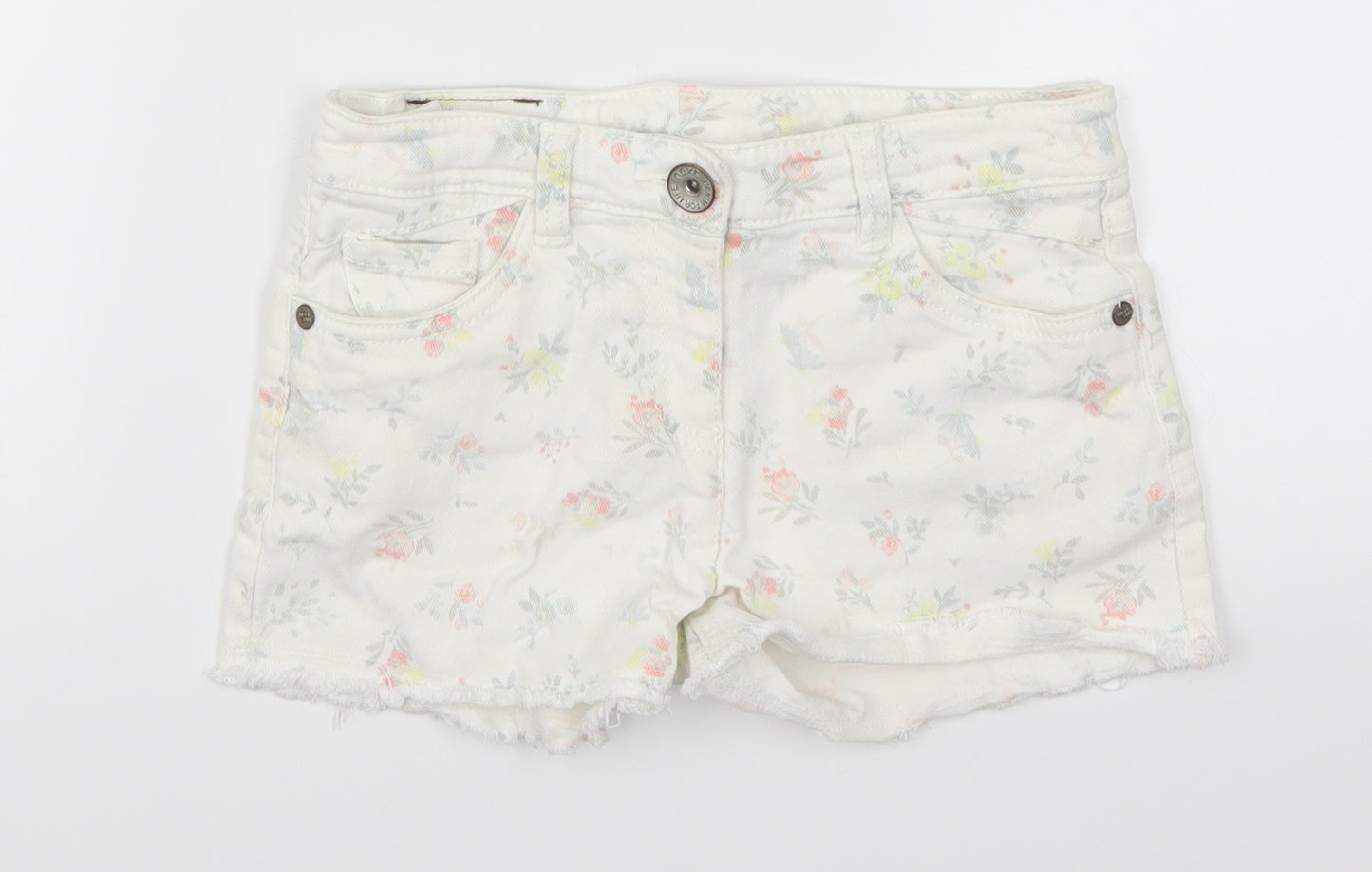 NEXT Girls White Floral Denim Hot Pants Shorts Size 8 Years