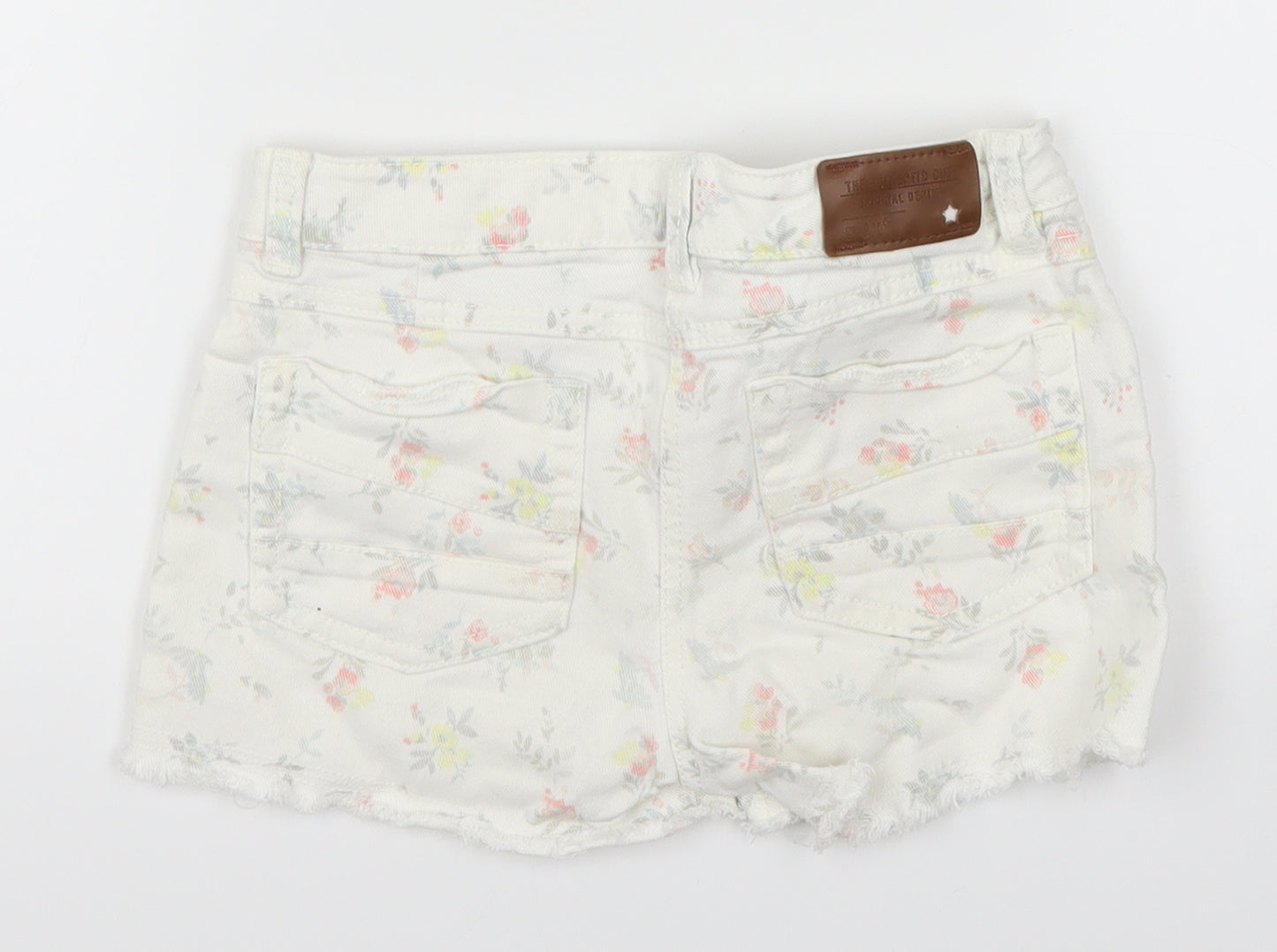 NEXT Girls White Floral Denim Hot Pants Shorts Size 8 Years