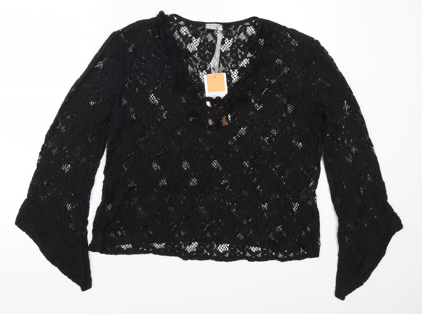 Suzy D Womens Black  Lace Basic T-Shirt Size L