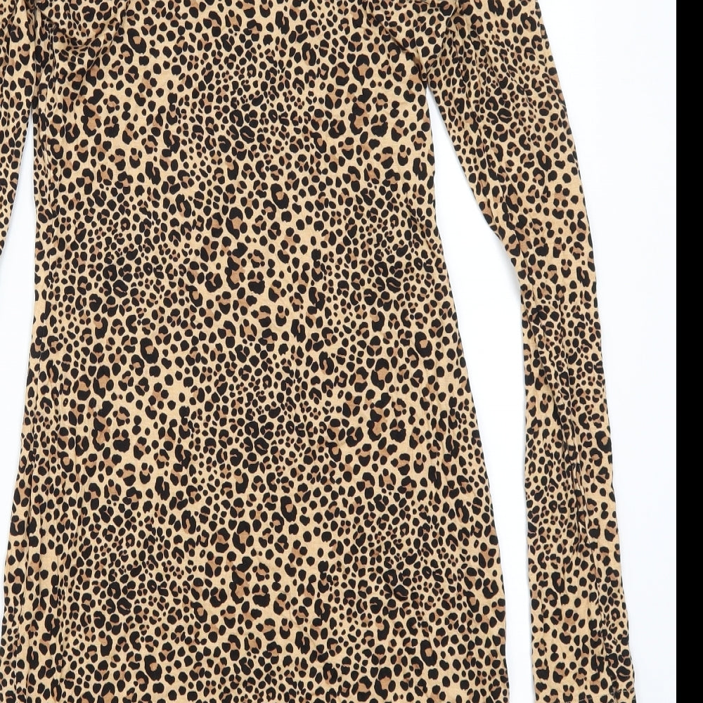H&M Womens Brown Animal Print  Bodycon  Size 12