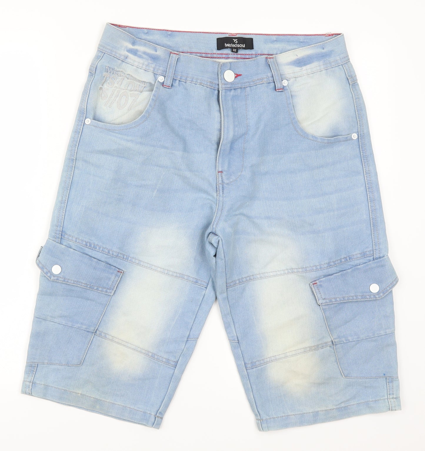 Twisted Soul Mens Blue  Denim Cargo Shorts Size 32