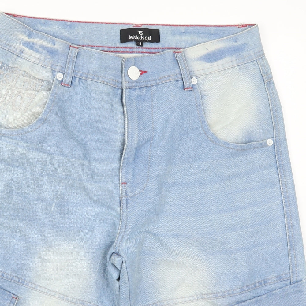 Twisted Soul Mens Blue  Denim Cargo Shorts Size 32