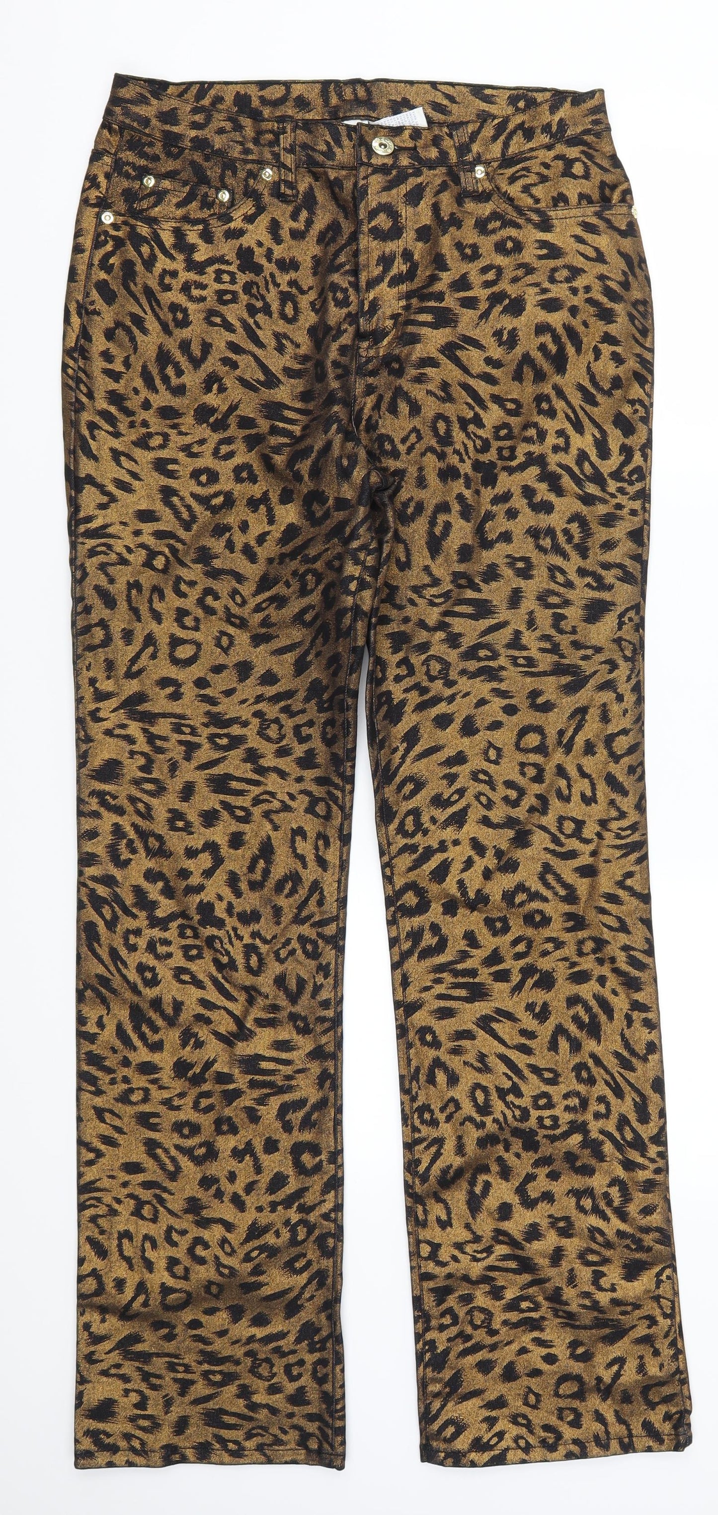 Diane Gilman Womens Brown Animal Print Denim Straight Jeans Size 8 L30 in