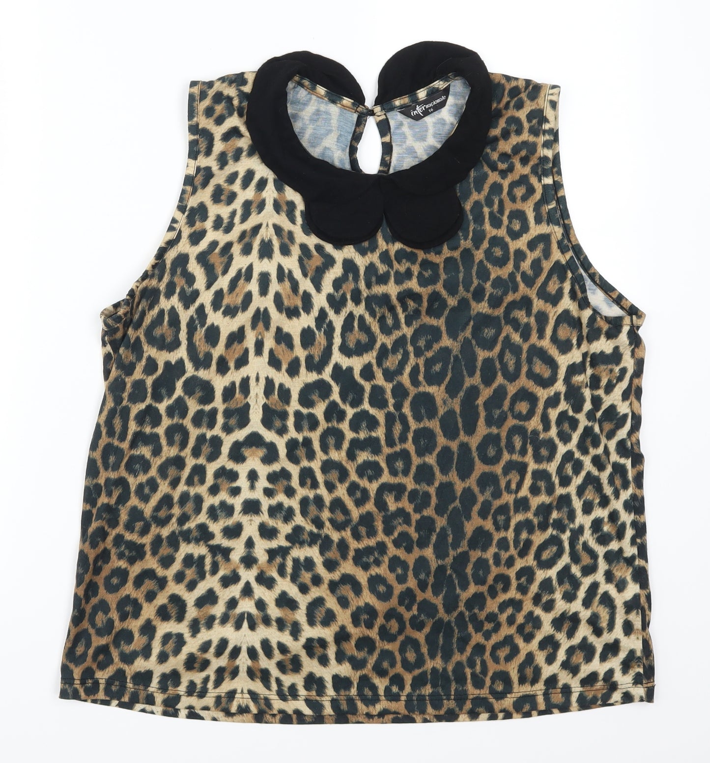 International Womens Brown Animal Print  Basic Tank Size 16