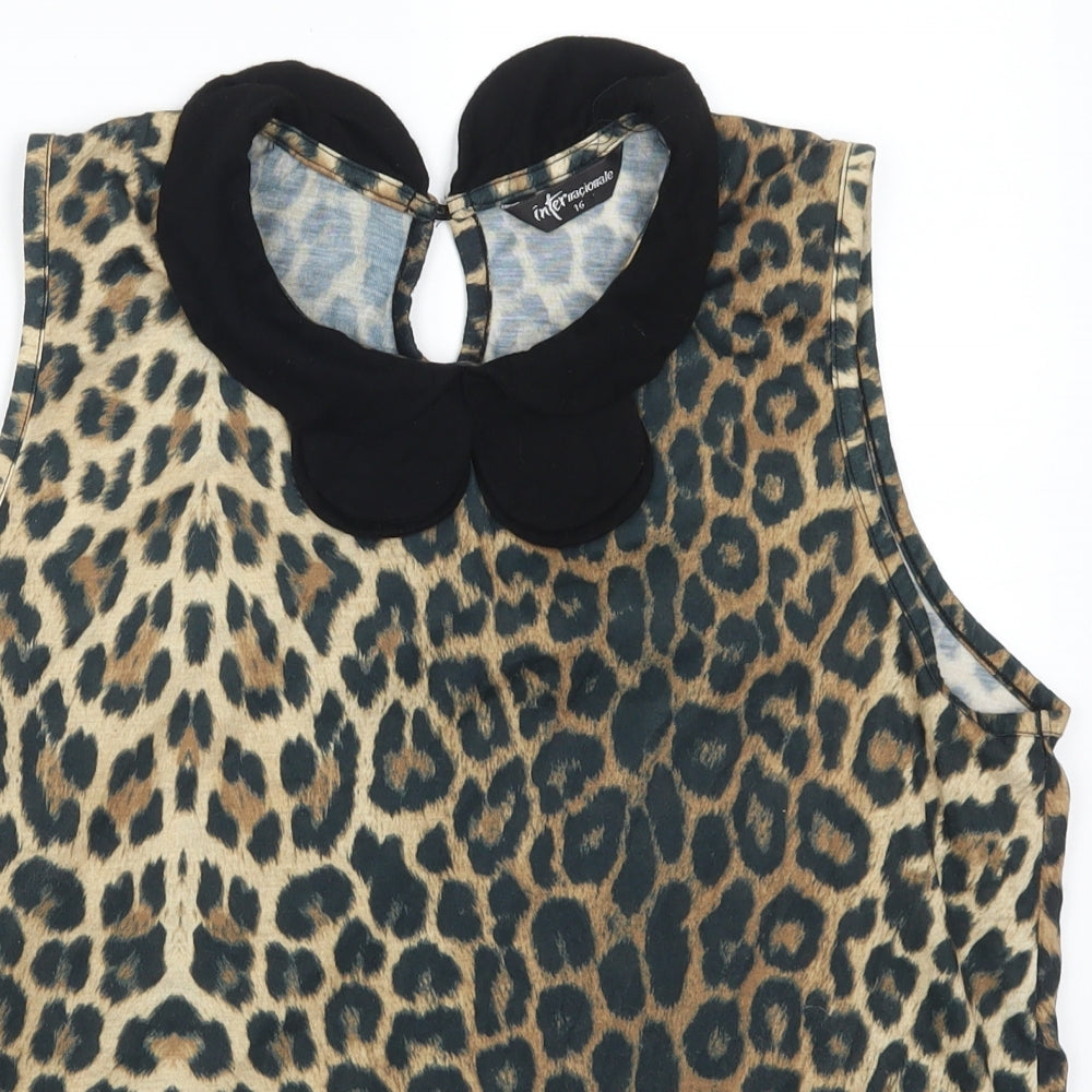 International Womens Brown Animal Print  Basic Tank Size 16