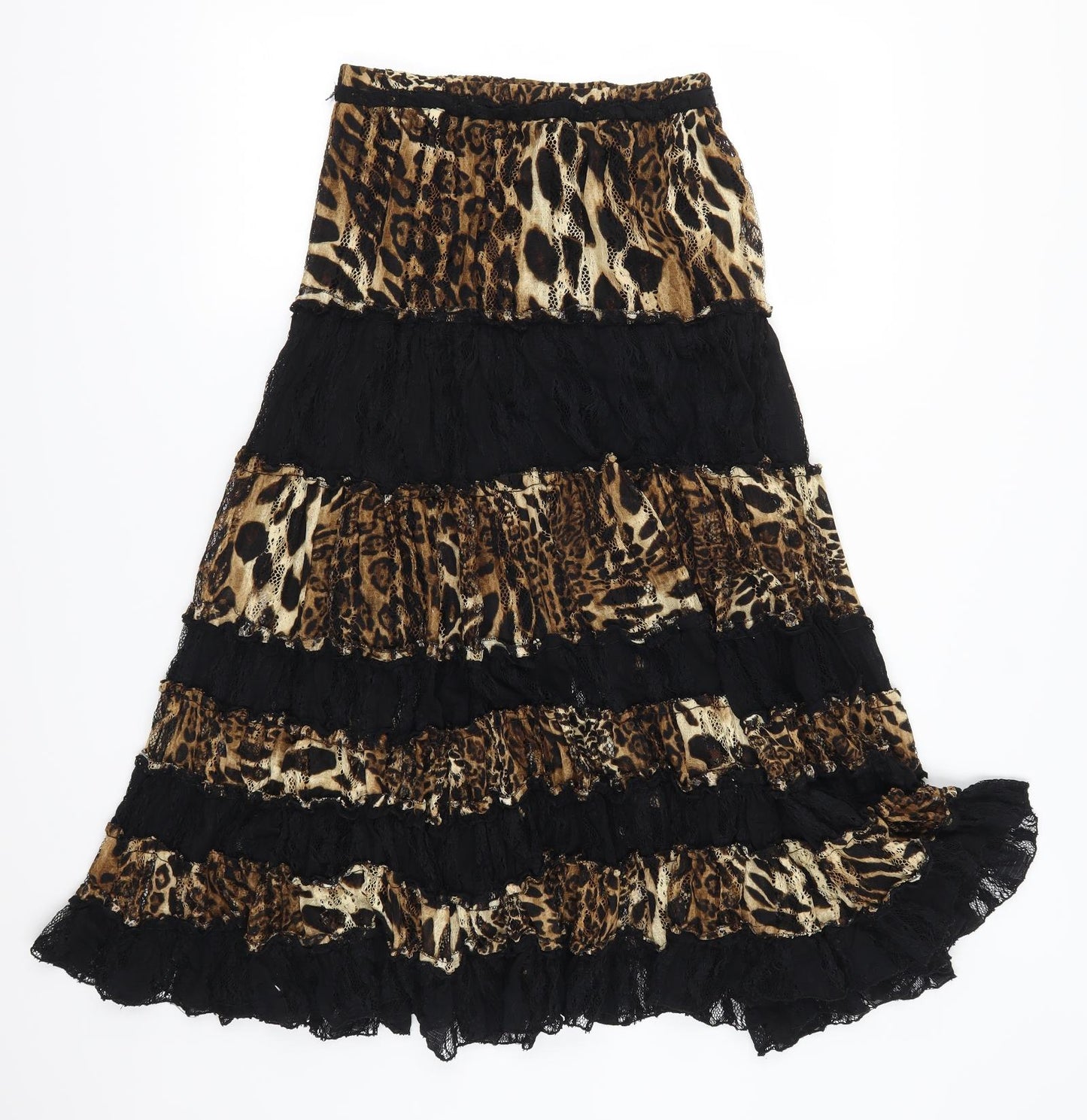 Preworn Womens Brown Animal Print Lace Peasant Skirt Size 26 in