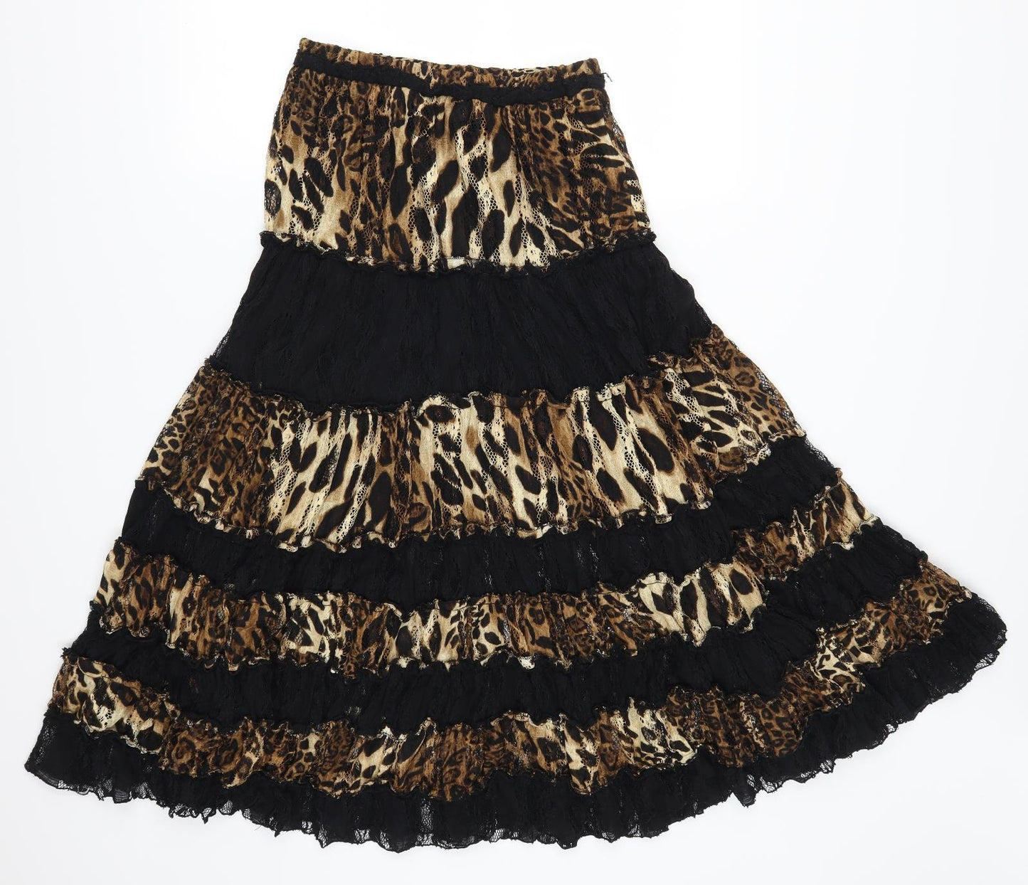Preworn Womens Brown Animal Print Lace Peasant Skirt Size 26 in