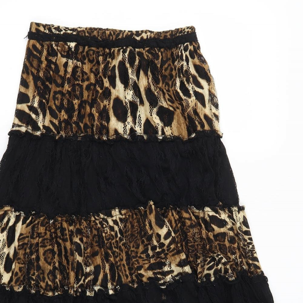 Preworn Womens Brown Animal Print Lace Peasant Skirt Size 26 in