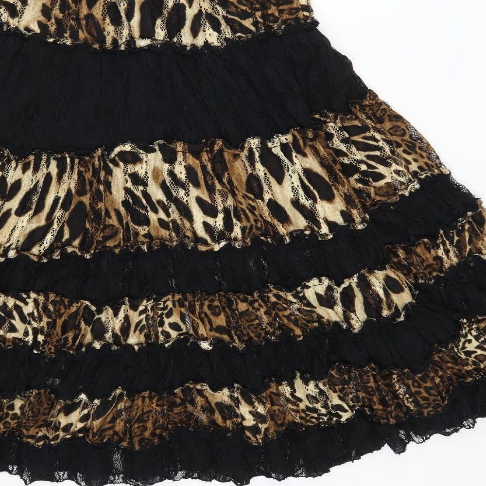 Preworn Womens Brown Animal Print Lace Peasant Skirt Size 26 in