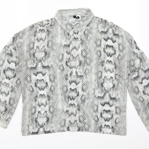 H&M Womens Grey Animal Print  Basic Button-Up Size 8
