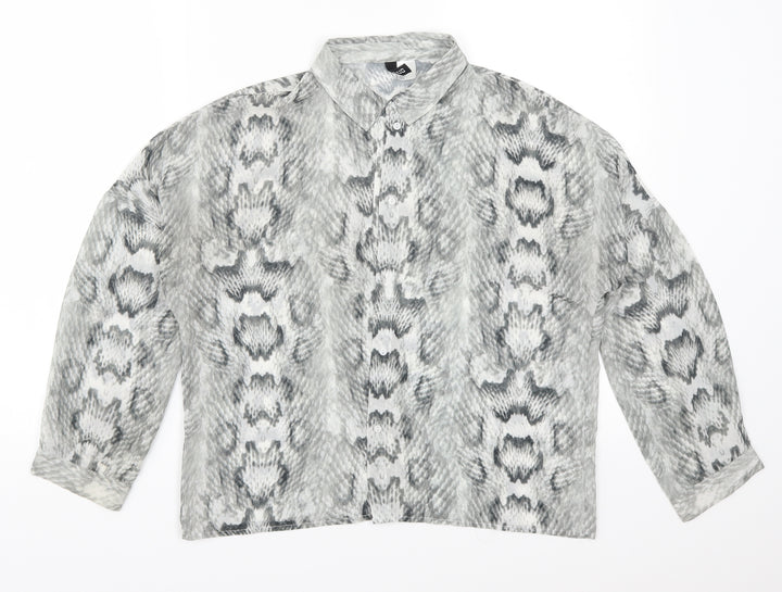 H&M Womens Grey Animal Print Basic Button-Up Size 8