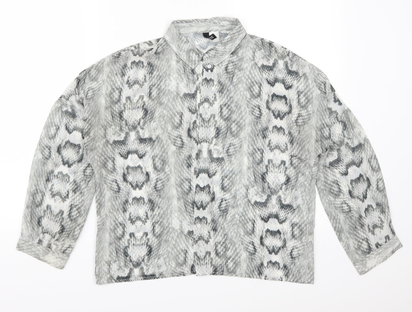 H&M Womens Grey Animal Print  Basic Button-Up Size 8
