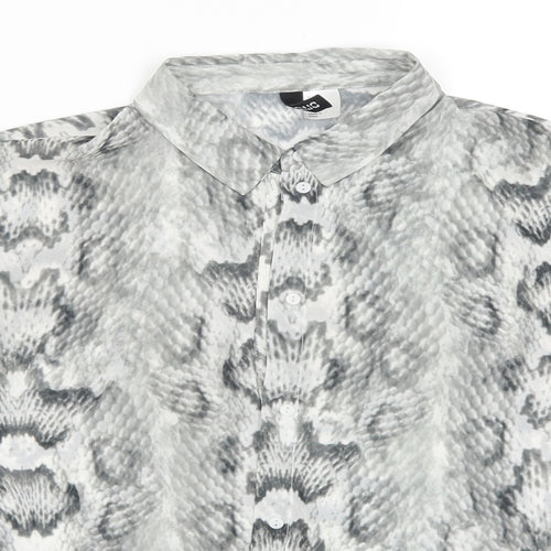 H&M Womens Grey Animal Print  Basic Button-Up Size 8
