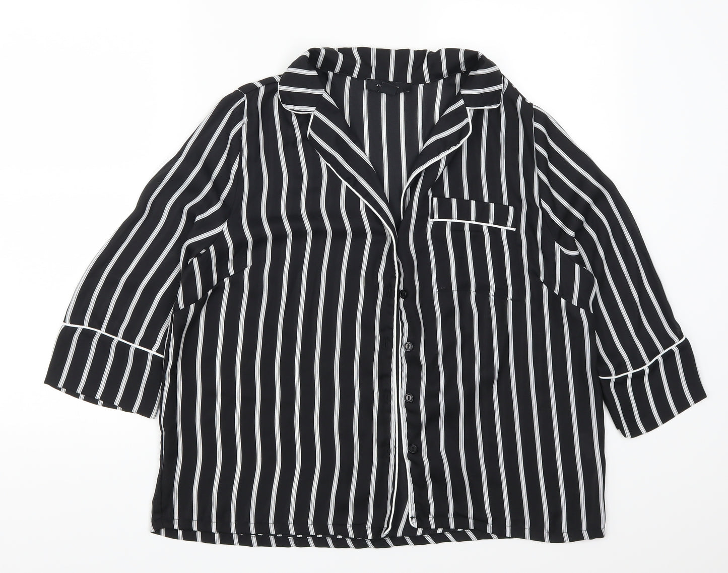 Atmosphere Womens Black Striped  Basic Button-Up Size 12