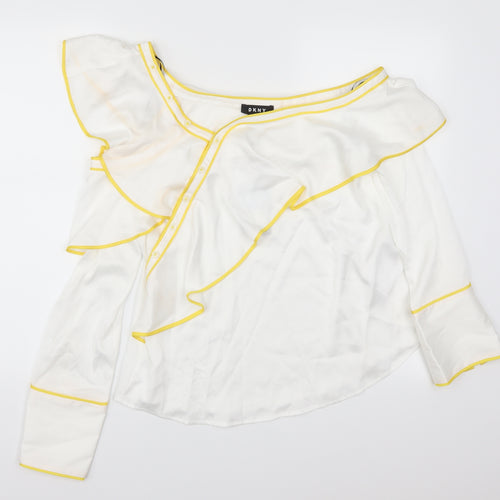 DKNY Womens White   Basic Blouse Size M  - Yellow Seams