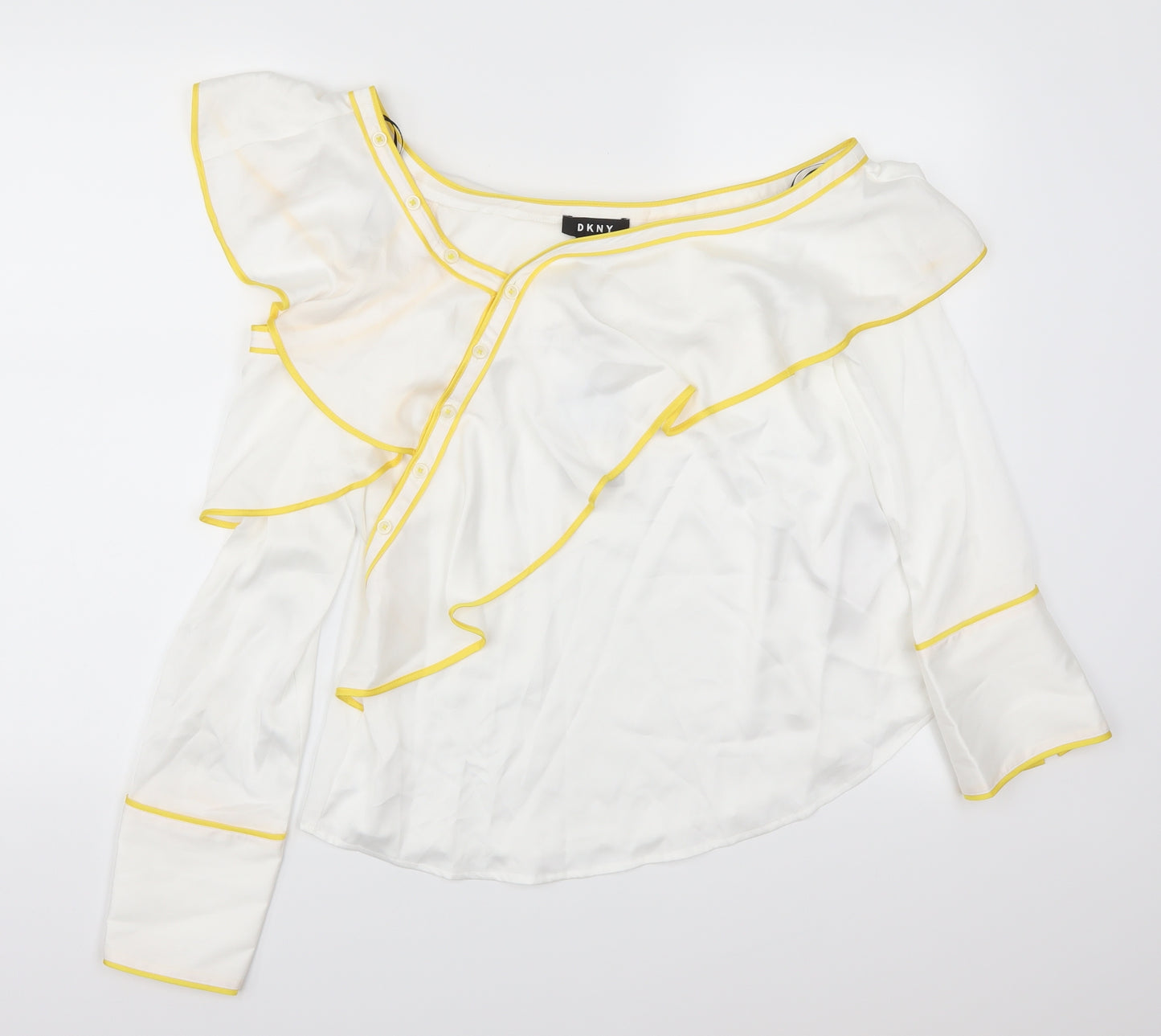 DKNY Womens White   Basic Blouse Size M  - Yellow Seams