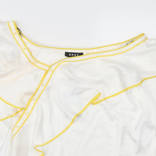 DKNY Womens White   Basic Blouse Size M  - Yellow Seams