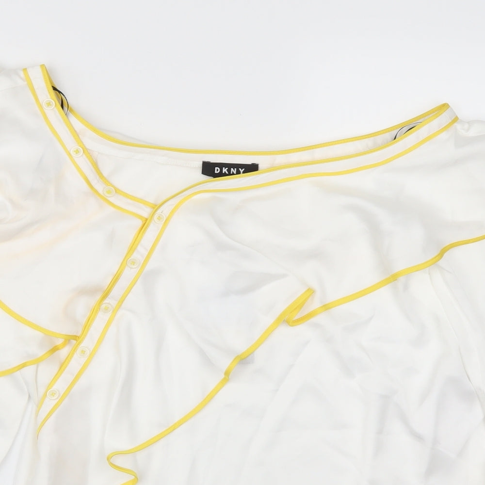 DKNY Womens White   Basic Blouse Size M  - Yellow Seams