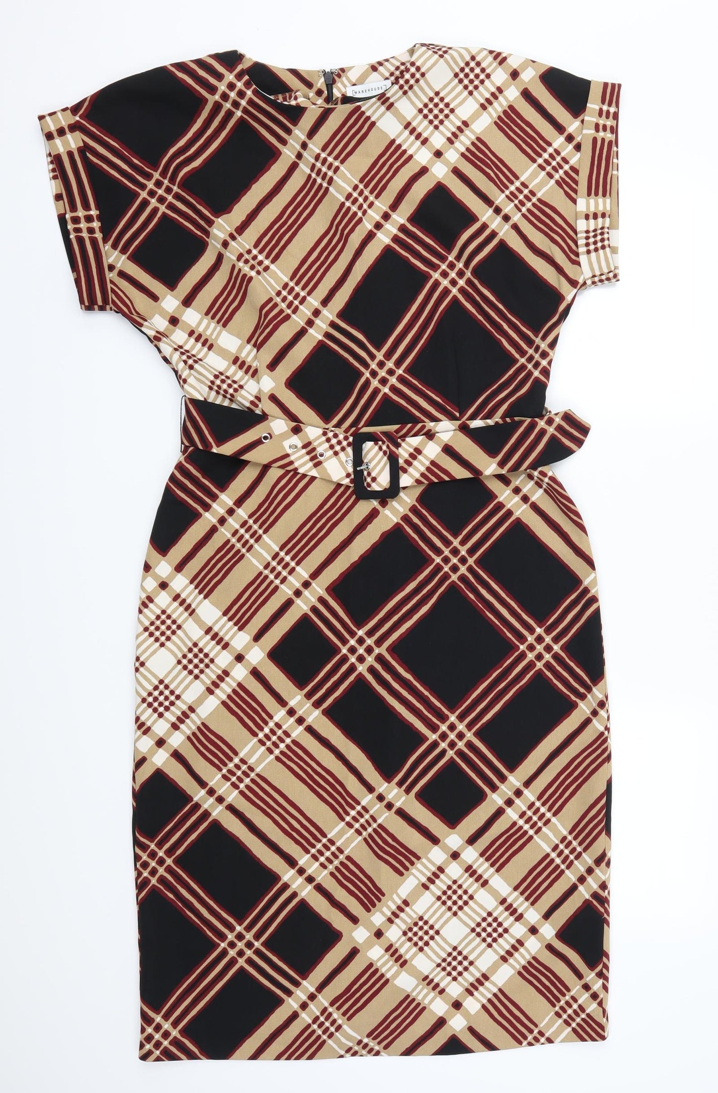 Warehouse Womens Beige Check  Pencil Dress  Size 12
