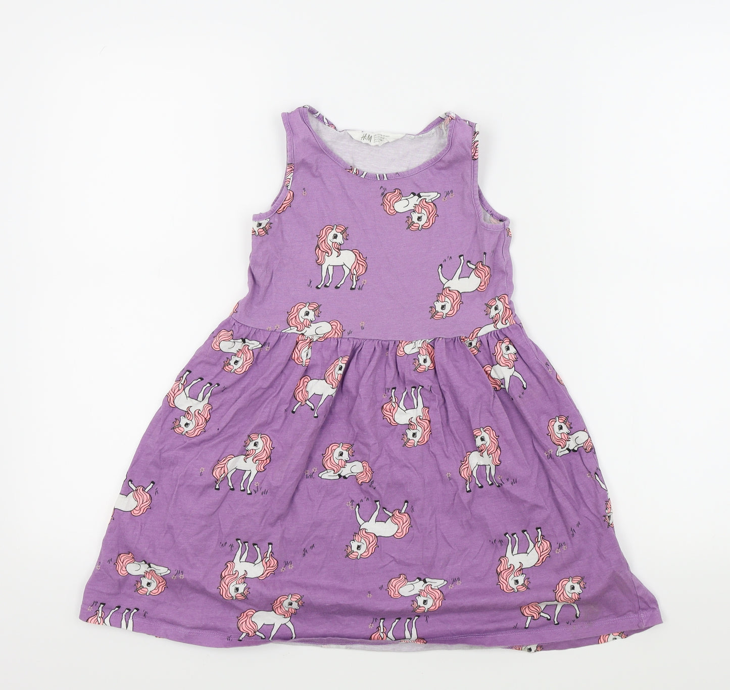 H&M Girls Purple Animal Print  Fit & Flare  Size 6-7 Years  - unicorn