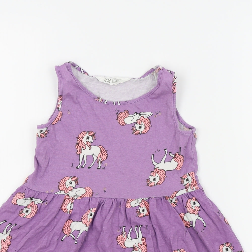 H&M Girls Purple Animal Print  Fit & Flare  Size 6-7 Years  - unicorn