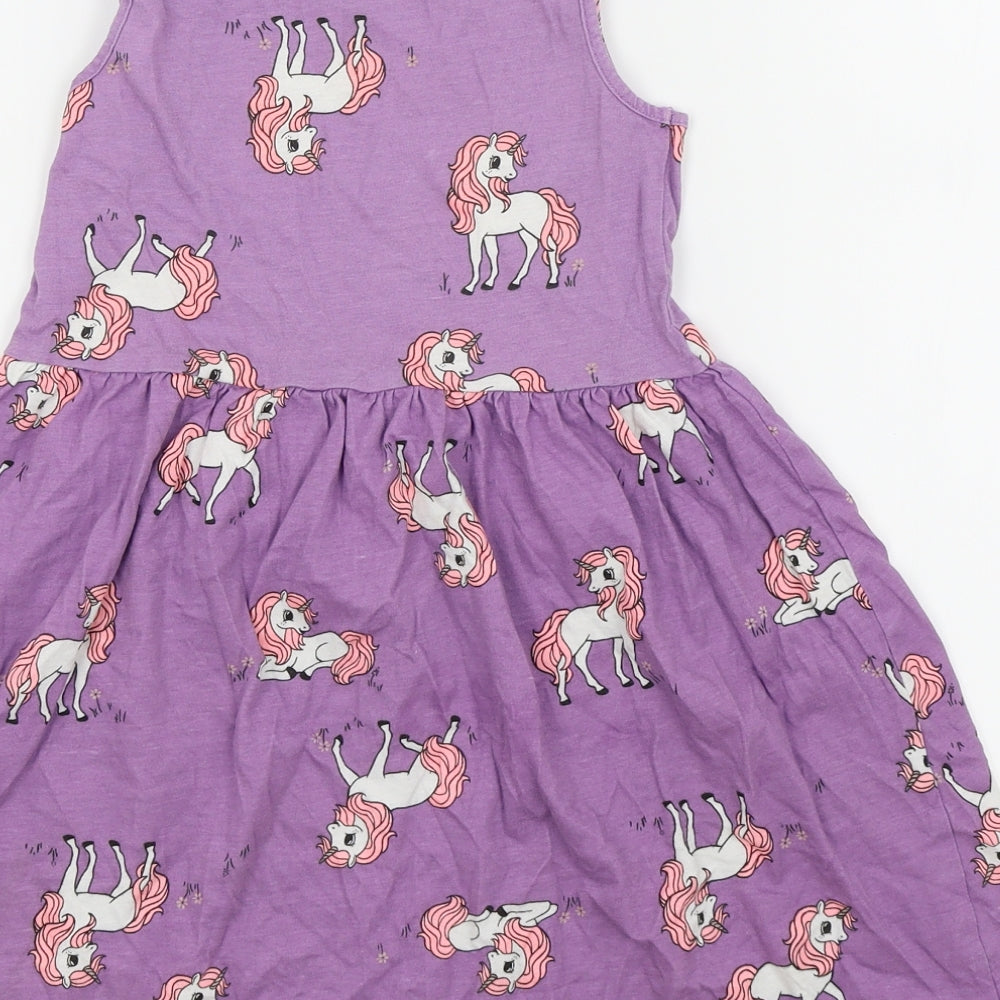 H&M Girls Purple Animal Print  Fit & Flare  Size 6-7 Years  - unicorn
