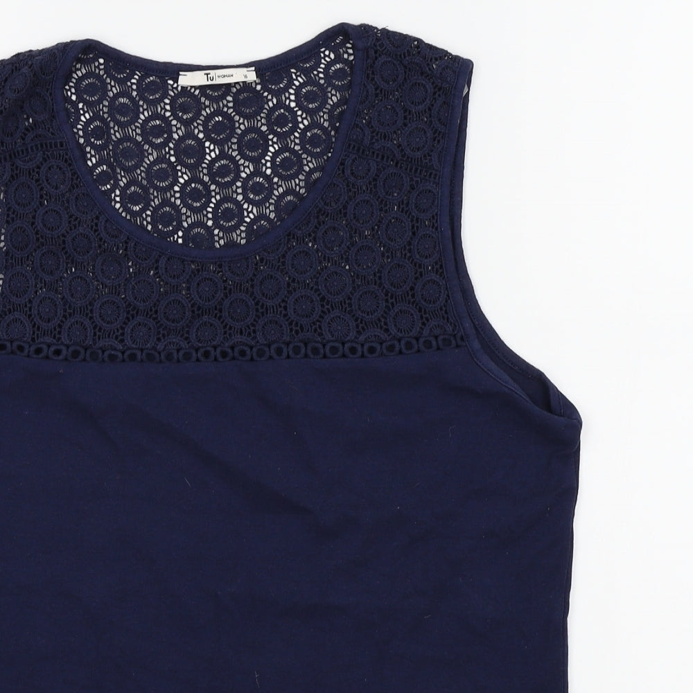 TU Womens Blue   Basic T-Shirt Size 16  - LACE TOP