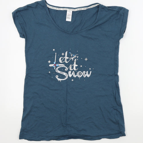 Avon Womens Blue Houndstooth  Basic T-Shirt Size 10  - LET IT SNOW