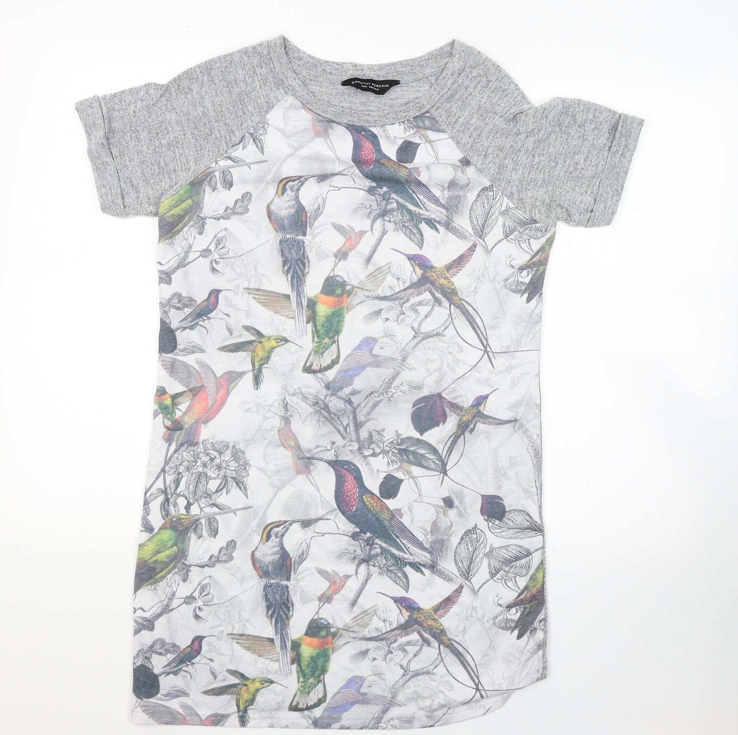 Dorothy Perkins Womens Grey Floral  Basic T-Shirt Size 10