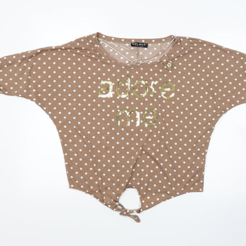Select Womens Brown Polka Dot Jersey Basic T-Shirt Size 12
