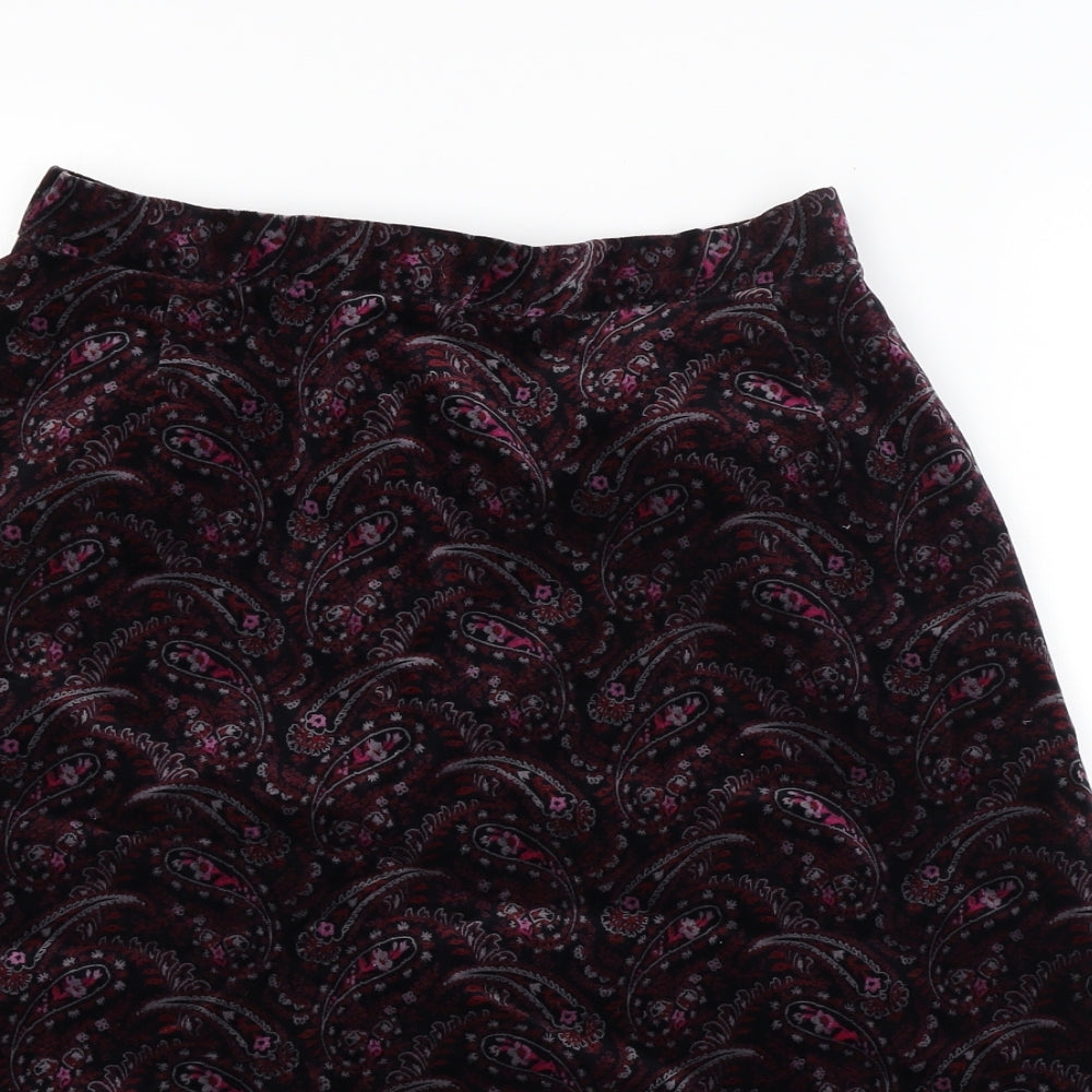 Marks and Spencer Womens Red Paisley Velour A-Line Skirt Size 14
