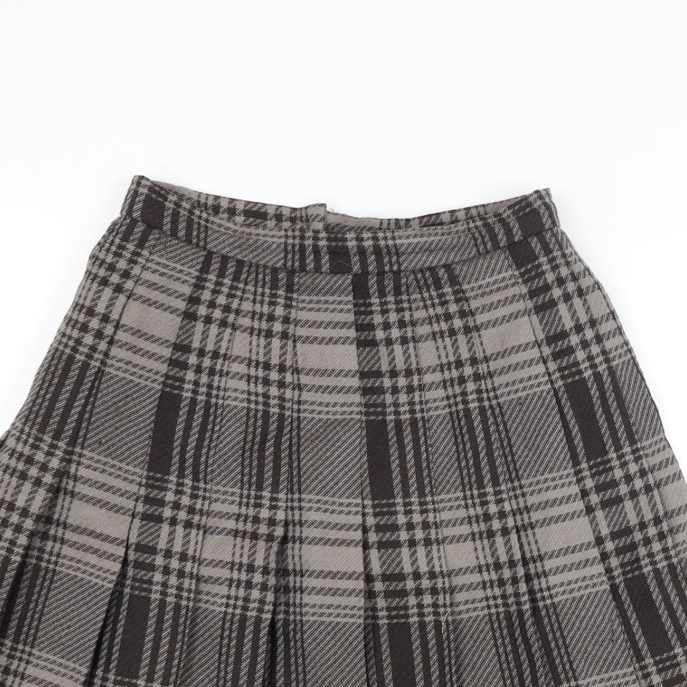 IMAGES Womens Brown Check Knit A-Line Skirt Size 14