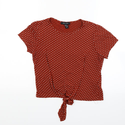 New Look Womens Brown Polka Dot Jersey Basic T-Shirt Size 8