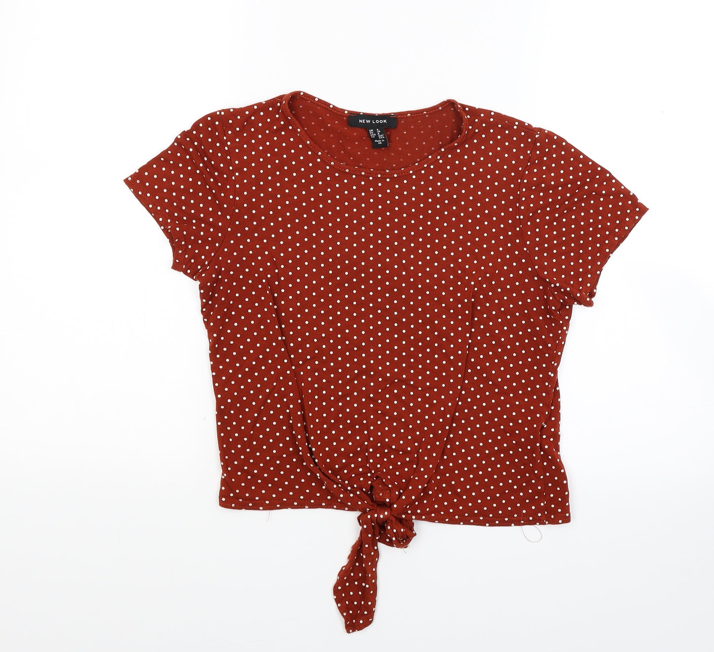New Look Womens Brown Polka Dot Jersey Basic T-Shirt Size 8