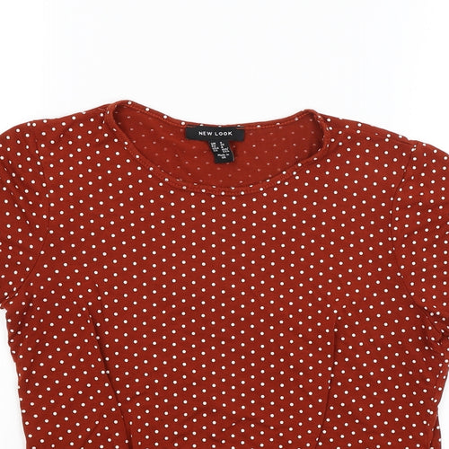 New Look Womens Brown Polka Dot Jersey Basic T-Shirt Size 8