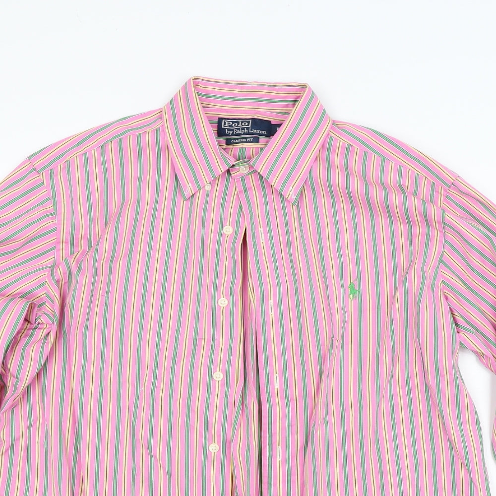 Polo Ralph Lauren Mens Pink Striped   Button-Up Size M